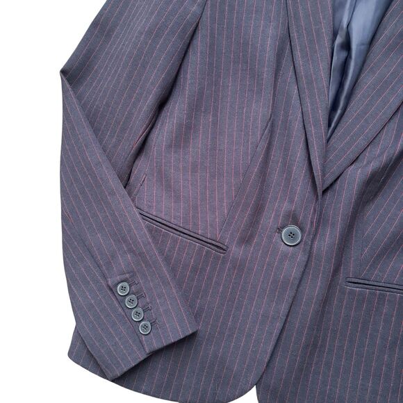 Liz Claiborne Navy Blue With Red Pin Stripes Pant Suit Set Business Size 6 - Picture 4 of 14